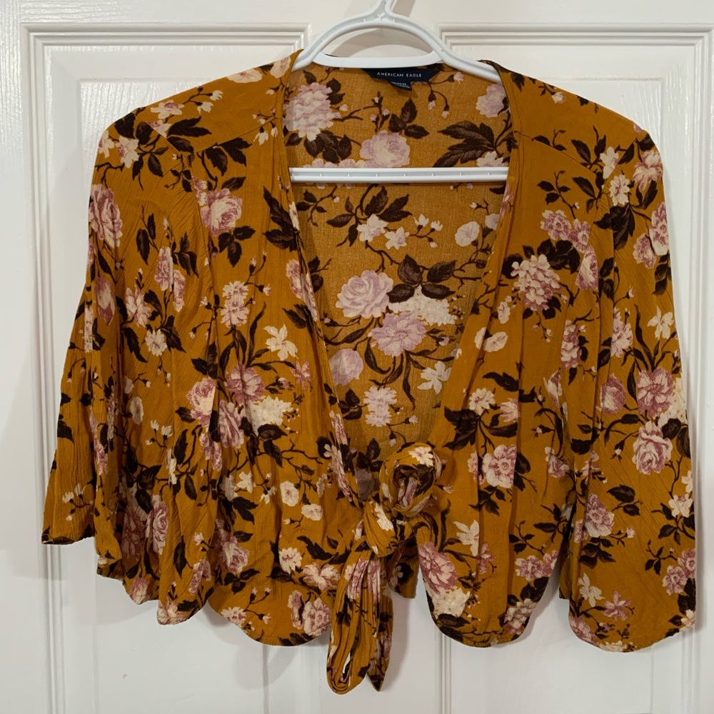 American Eagle Cropped Front Tie Shirt